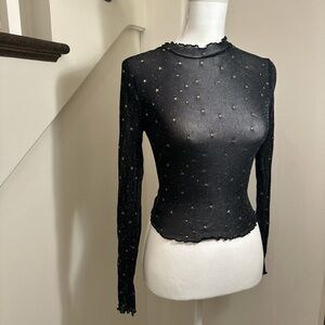 Black Starry Sheer Long Sleeve Top